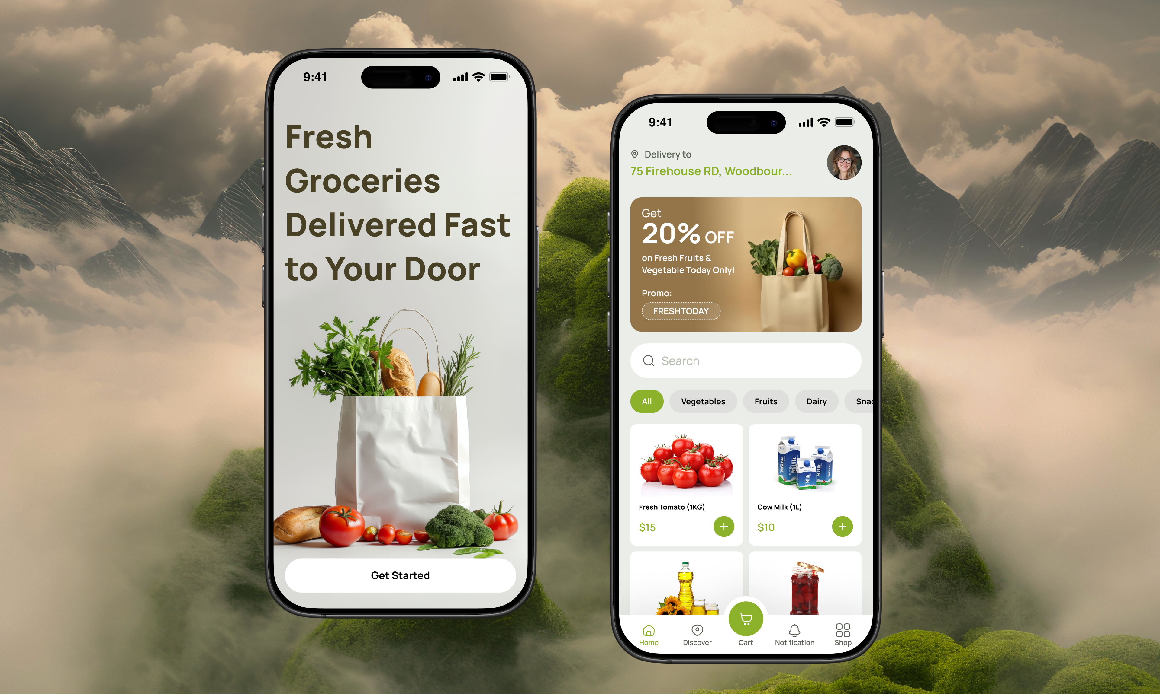 Digital interface of Plenty's online grocery delivery app.
