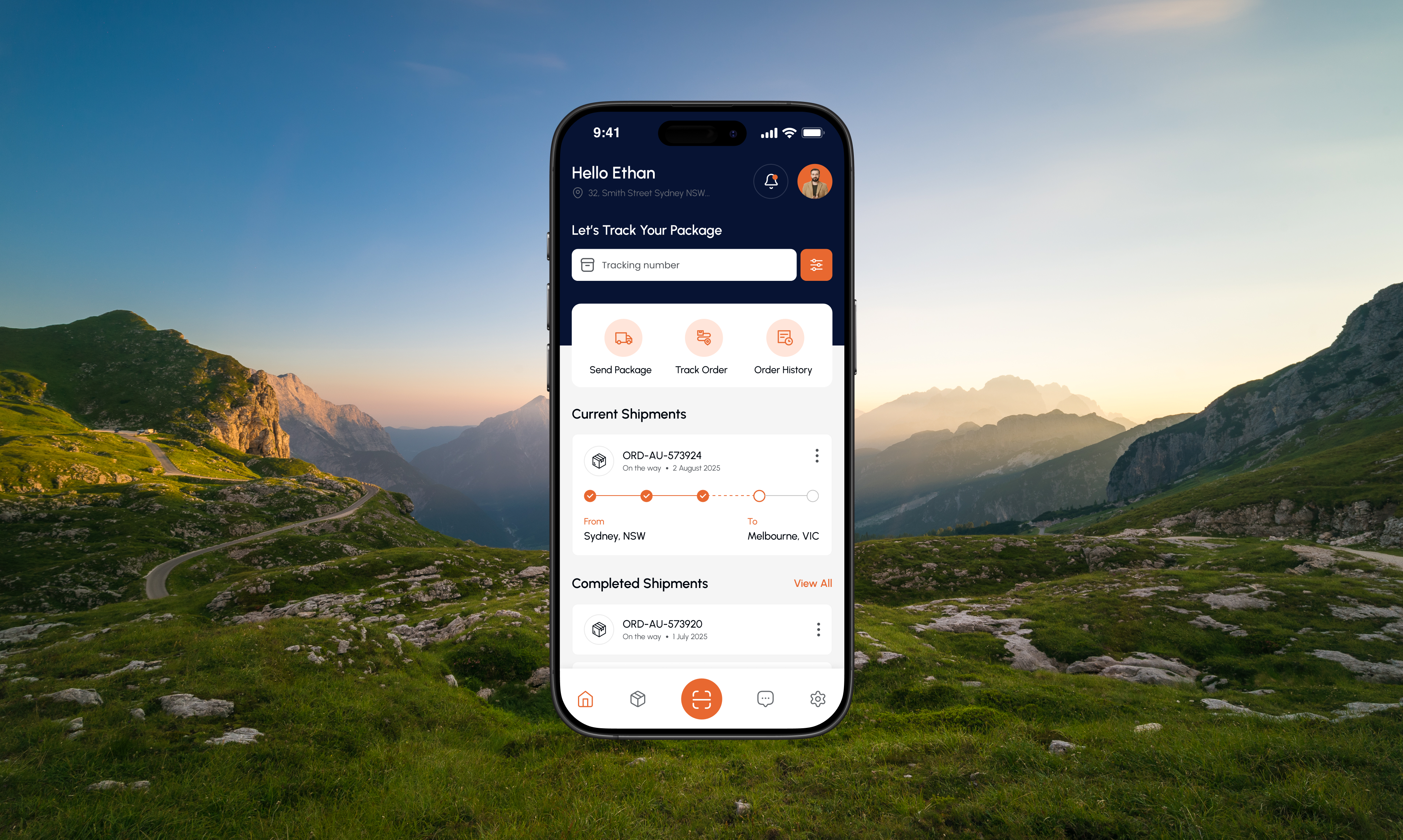 Order and Delivery Tracking App on a mobile device
